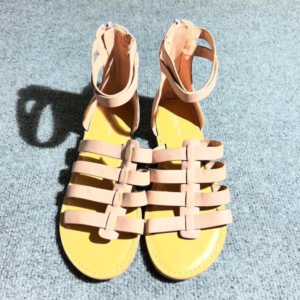 American Eagle Outfitters Womens 6 Blush Pink Gladiator Caged Ankle Zip Sandals